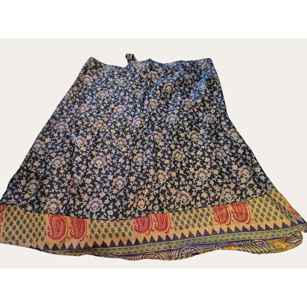 Reversible Boho Floral & Paisley Wrap Skirt Adjustable Tie Waist Multi-Color - Picture 4 of 12